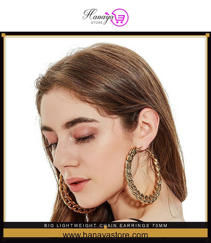 Big Lightweight Chain Earrings 70MM – High Quality Elegant Stylish Design – Earrings Online in Pakistan | Hanaya