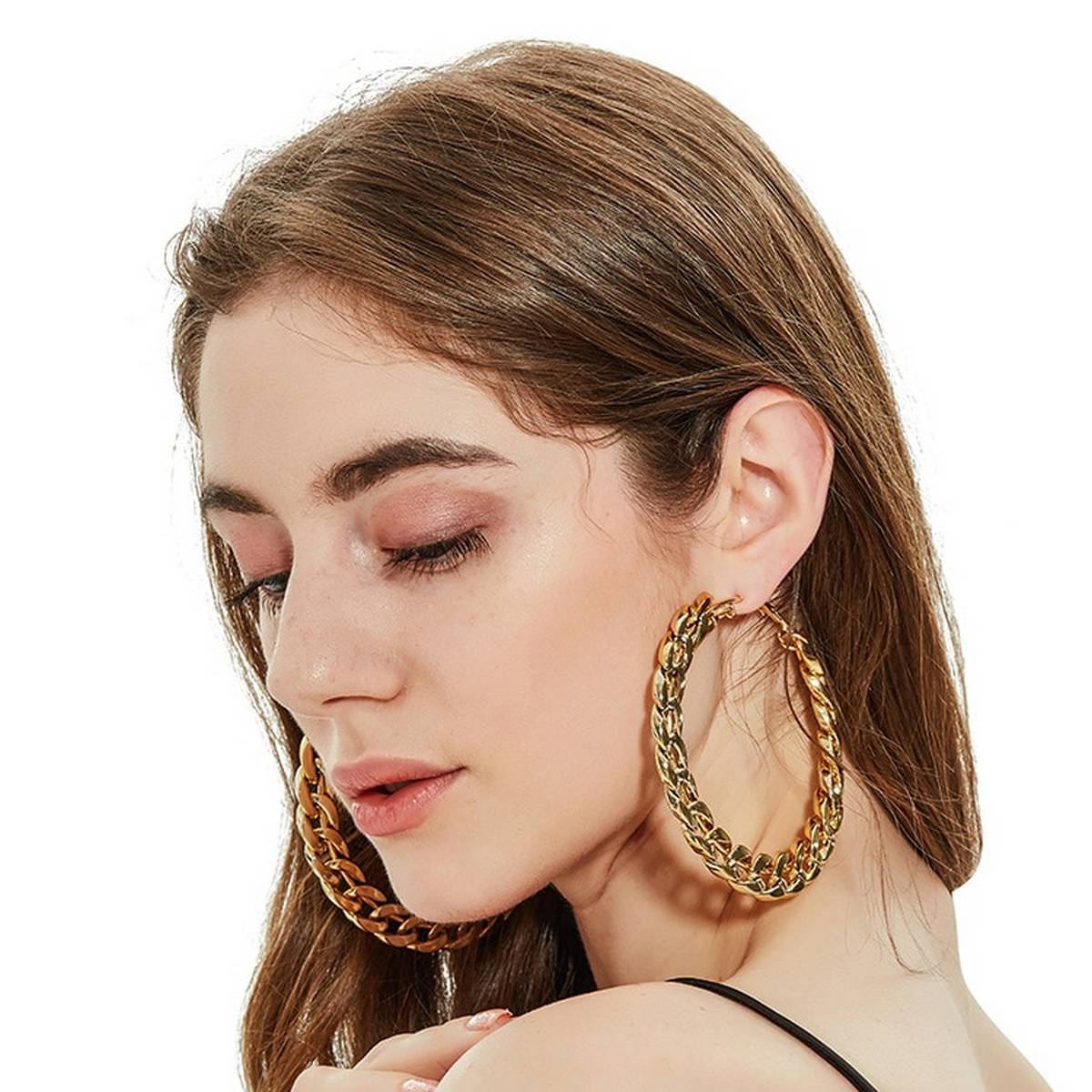Big Lightweight Chain Earrings 70MM – High Quality Elegant Stylish Design – Earrings Online in Pakistan | Hanaya