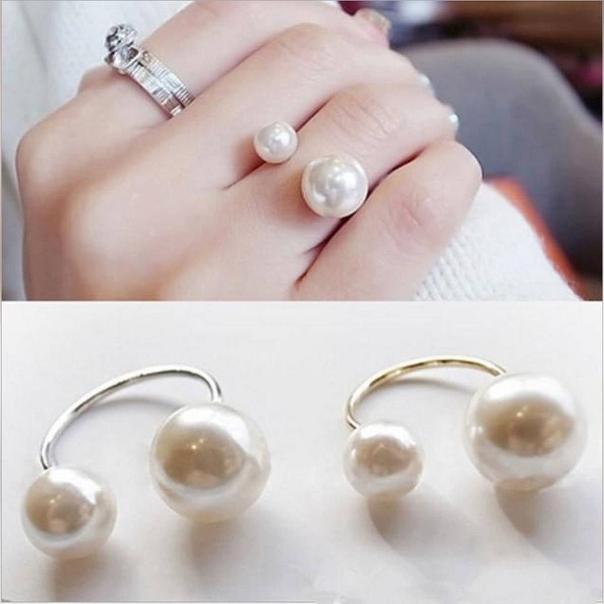 2 Rings Trendy Hot Fashion Imitation Pearl Size Adjustable – Accessories Online in Pakistan | Hanaya