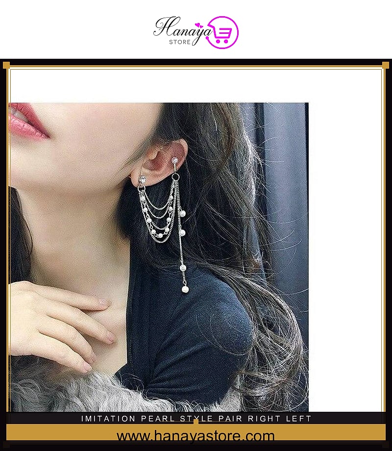 Imitation Pearl Style Pair Right & Left Piece Ear Chain Tassel Long Temperament Earrings – Earrings Online in Pakistan | H...