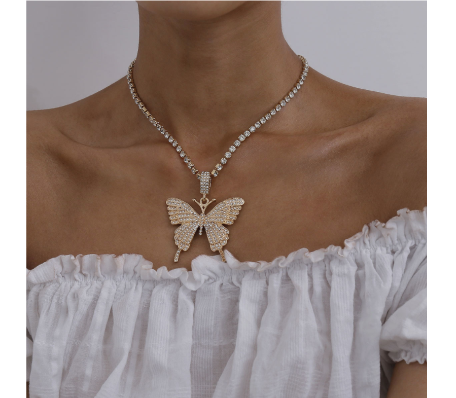 Trendy Classy Fully Crystal Butterfly Necklace For Girls