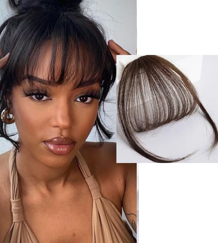 Wispy curtain bangs clip-in extension shade preview – instant bangs Pakistan – Hanaya