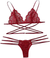 Lingeire Set One Size (Fits:40-75 KGS) Lace-up Lingerie Set Bra Set Women Underwear Bikini Three-point Set (weight:40-75 KGS) – Image 3 of 3