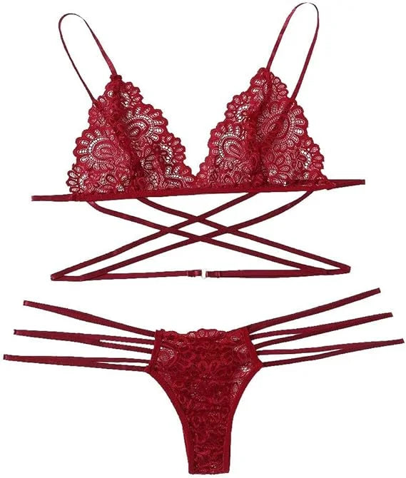 Lingeire Set One Size (Fits:40-75 KGS) Lace-up Lingerie Set Bra Set Women Underwear Bikini Three-point Set (weight:40-75 KGS) – Image 3 of 3
