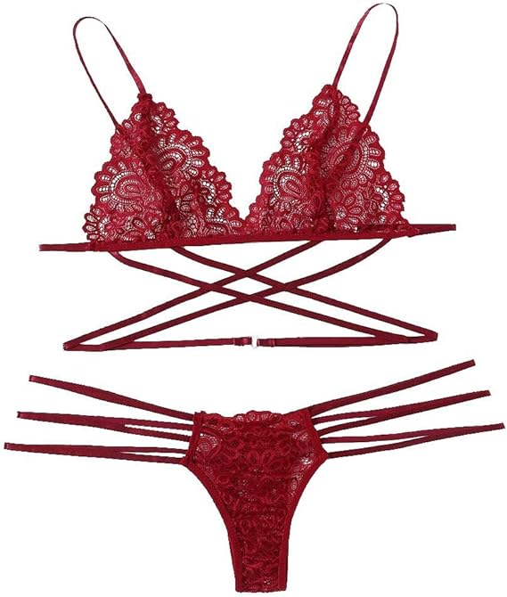 Lingeire Set One Size (Fits:40-75 KGS) Lace-up Lingerie Set Bra Set Women Underwear Bikini Three-point Set (weight:40-75 KGS) – Lingerie Bra Set Ladies Undergarments Pakistan | Hanaya Store