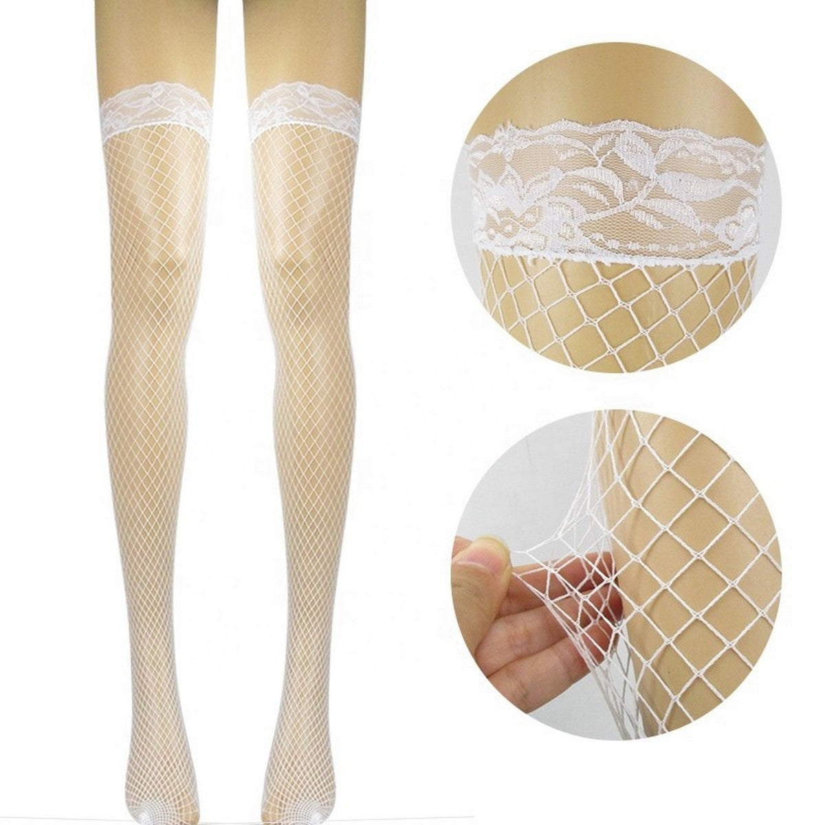 Long Fishnet Socks Women Lace Stay Up Hold Ups Stocking – Image 4 of 4