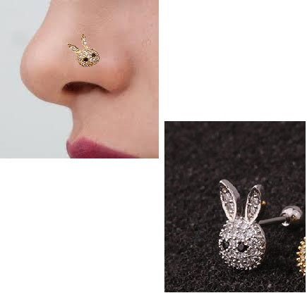 Thin Nose Pin with Cz Crystal Bunny Elegant Nostril Piercing Jewelry – Nath Naak Ki Bali Nose Pin Body Jewelry Pakistan | Hanaya Store