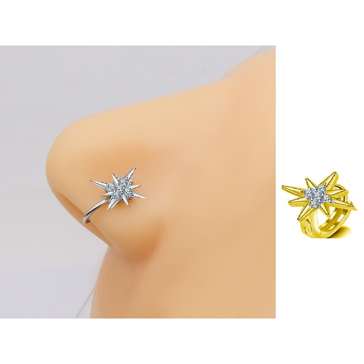 Piercing Thin Nose Ring 7 5mm Two Row Crystal Nostril Body Jewelry 1 Piece – Image 2 of 2