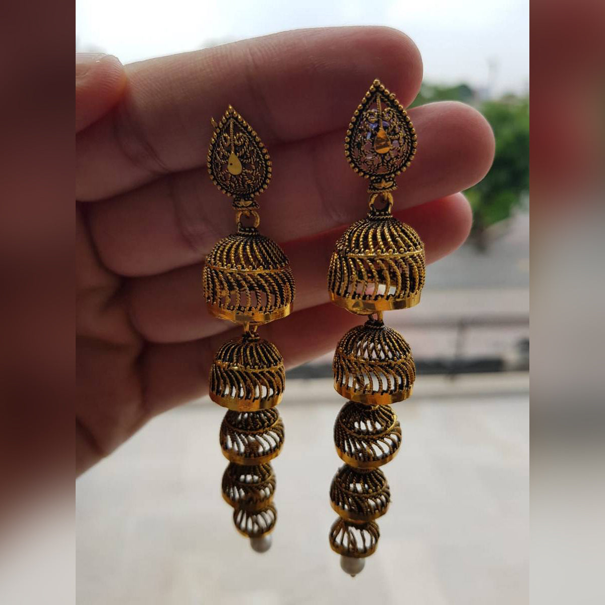 Trendy Multi Layered Tassel Fashionable Bottom Peal Long Classy Earring – Earrings Online in Pakistan | Hanaya