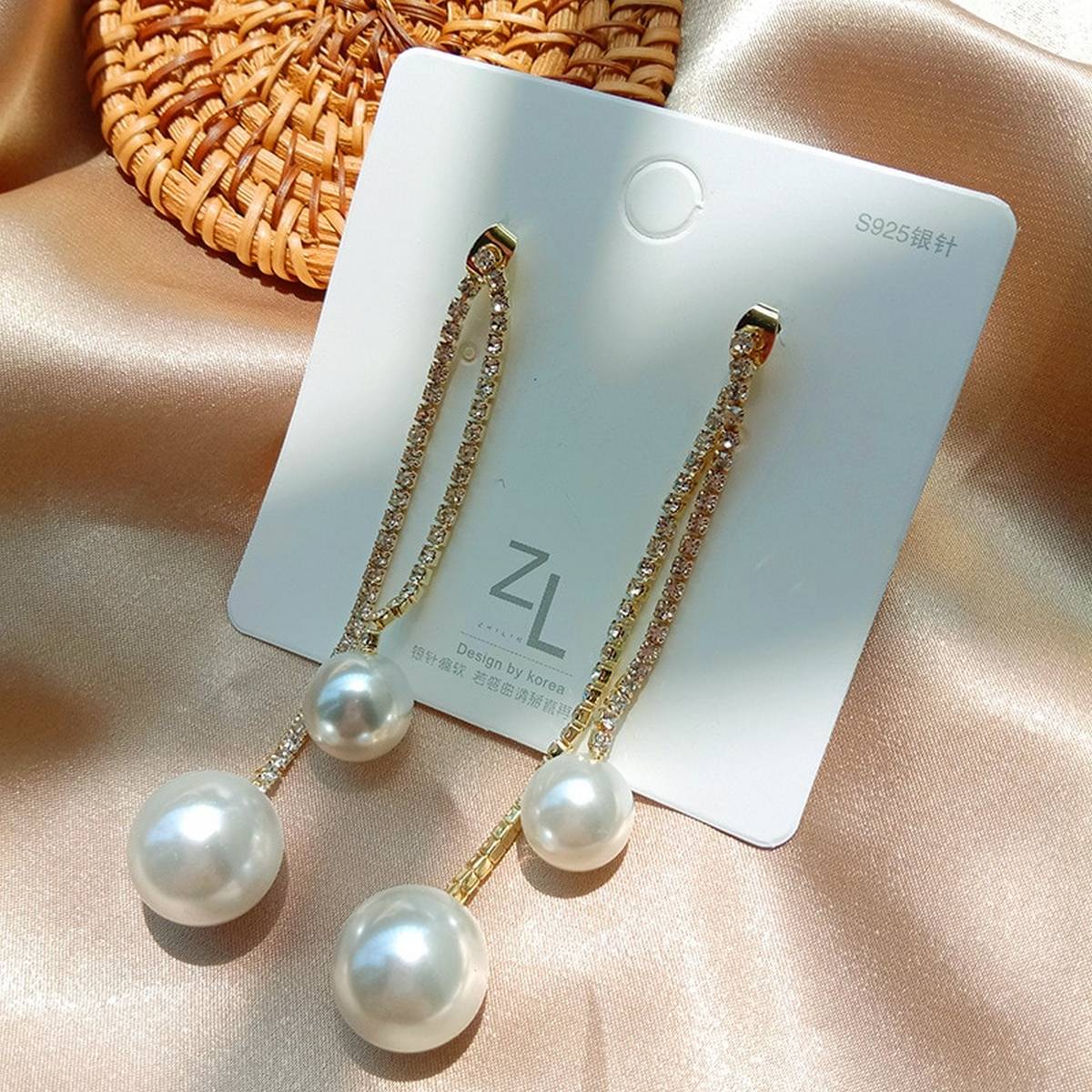 Trendy Long Two Layered Fully Crystal Hanging Pearl Latest Earring – Earrings Online in Pakistan | Hanaya