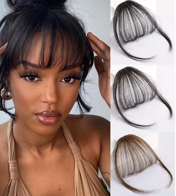 Hair Bangs Clip in Hair Extensions Clip On Bangs Wispy Bangs Fringe with Temples Hairpieces For Women – Detail View – Acce...