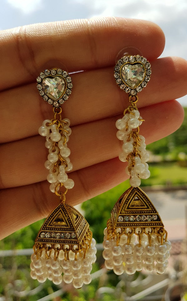 Classy Tassel Elegant Long Chain Pearls Fashion Earring – Close Up – Earrings | Hanaya Pakistan