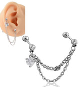 ORBITAL 1 Piece LOBE TRAGUS Cartilage Double Chain DAITH Long SNUG ROOK Helix Stud Crystal Daith HELIX Tragus Piercing Ste...