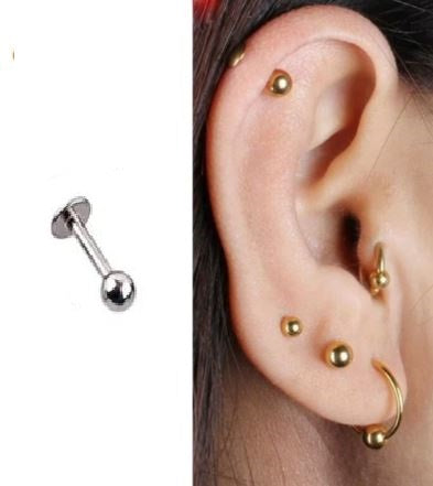 DAITH 2 Pieces Cartilage 4mm TRAGUS LOBE Long Helix 1.2mm Stud SNUG ORBITAL Labret HELIX ROOK Tragus Piercing Steel Earrin...