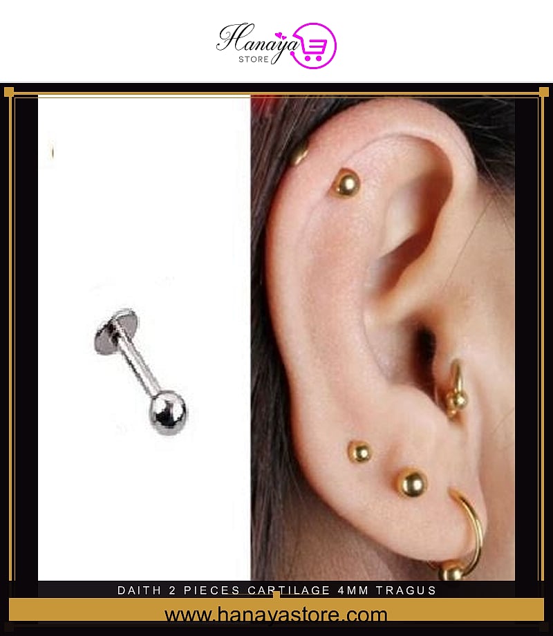 DAITH 2 Pieces Cartilage 4mm TRAGUS LOBE Long Helix 1.2mm Stud SNUG ORBITAL Labret HELIX ROOK Tragus Piercing Steel Earrin...
