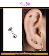 DAITH 2 Pieces Cartilage 4mm TRAGUS LOBE Long Helix 1.2mm Stud SNUG ORBITAL Labret HELIX ROOK Tragus Piercing Steel Earrin...