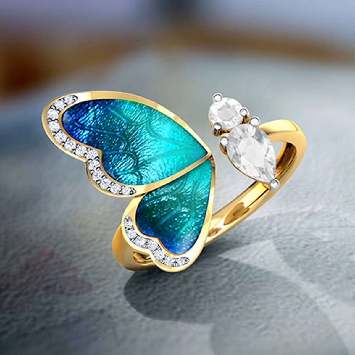 Trendy Classy Butterfly Crystal Stone Adjustable Ring For Girls – Accessories Online in Pakistan | Hanaya
