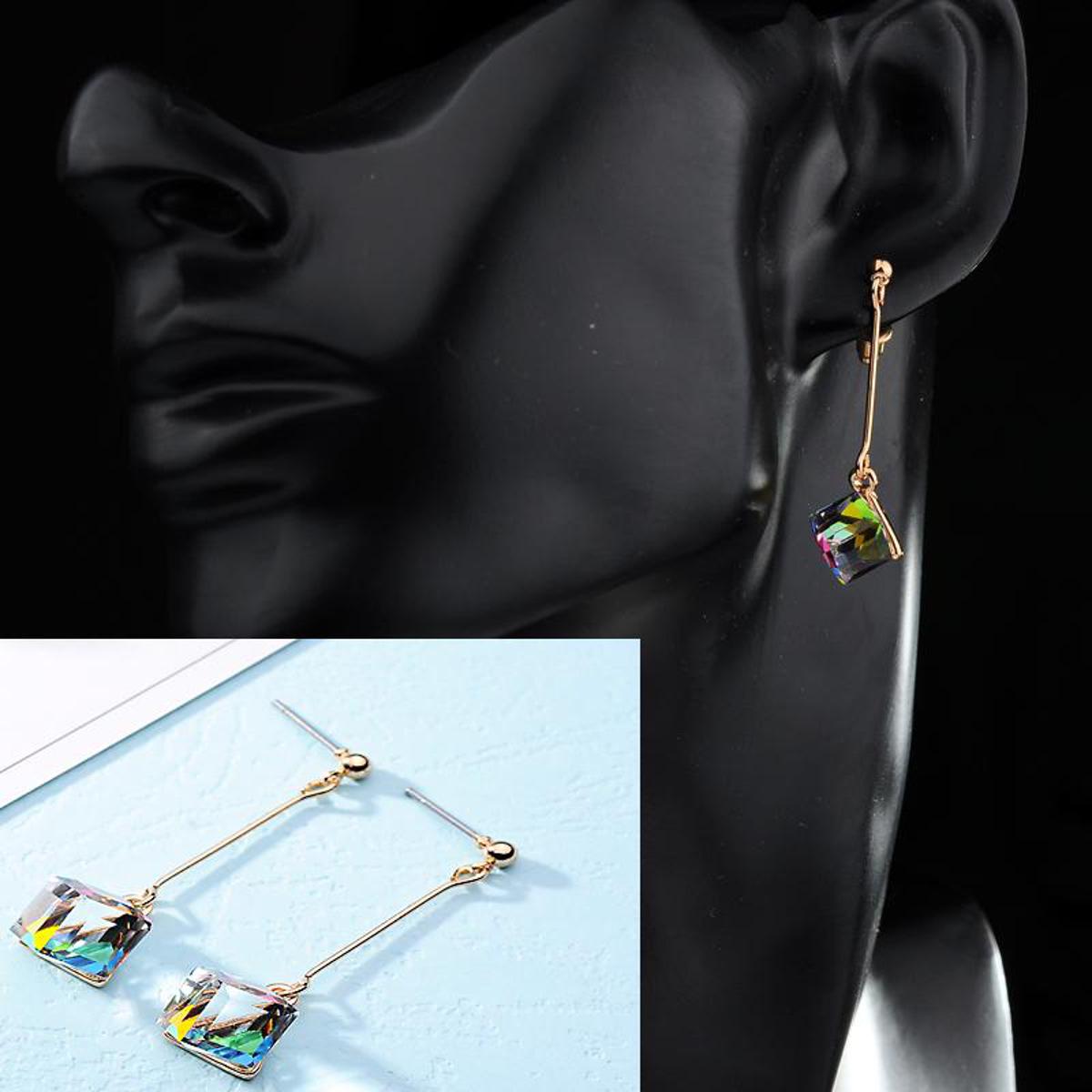Geometric Cubic Zirconia Crystal Earrings – Fashionable Colorful Jewelry for Women – Earrings Online in Pakistan | Hanaya