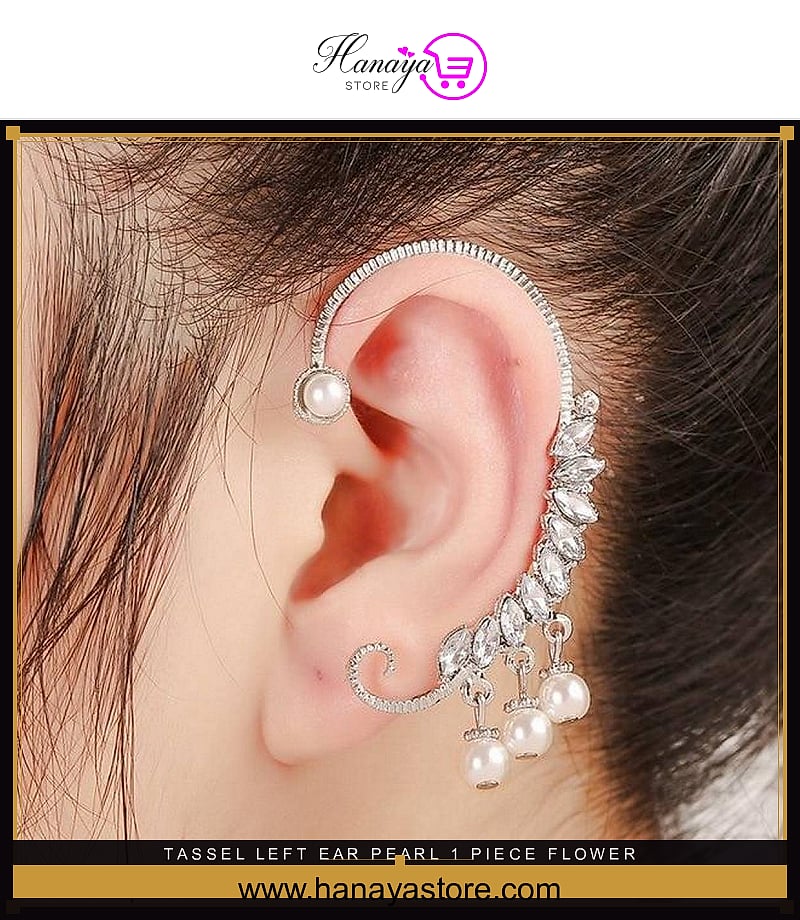 Tassel Left Ear Pearl 1 Piece Flower Design Silver Pleated Punk Style Ear Cuff Clip Earring – Accessories Online in Pakist...