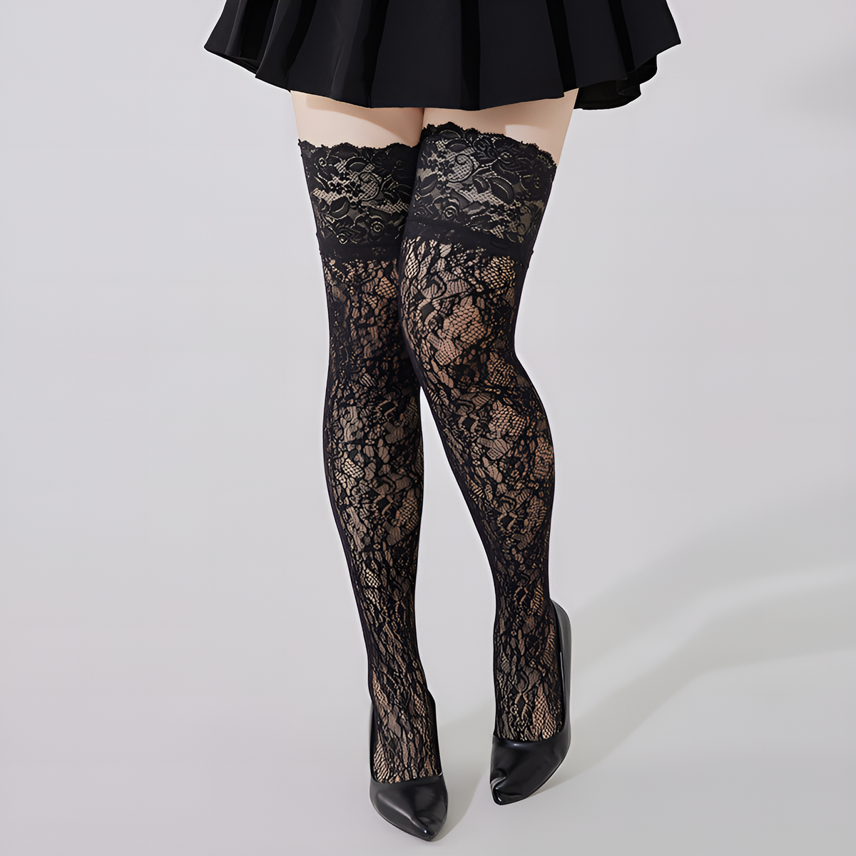 Women Lace Full Socks Long Fishnet Tights Legging Silky Thigh High Stockings Top See-Through Over Knee Long Socks Over Kne...