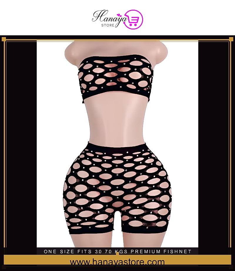 One Size (Fits:30-70 KGS) Premium Fishnet Sleepwear Bridal Wear Bra set Lingerie Set Women Underwear Bikini Three-point Se...