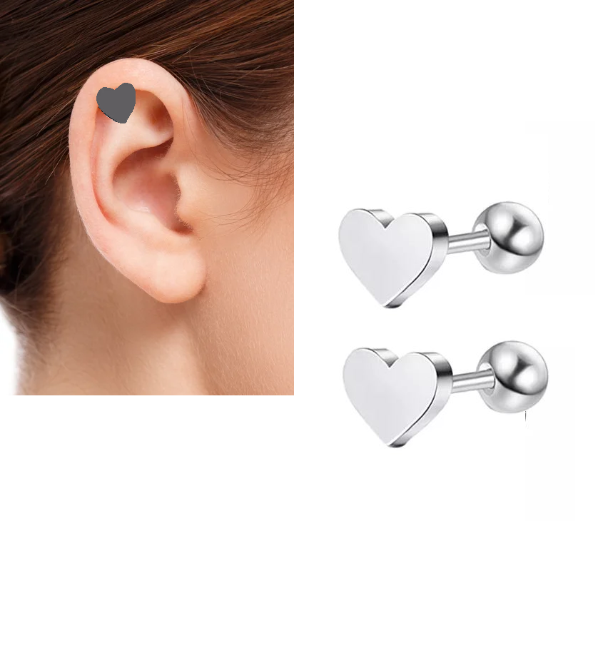 Piercing 2 Pieces Cartilage Heart Helix Stud Ear Piercing Plug Steel Earring – Image 2 of 3