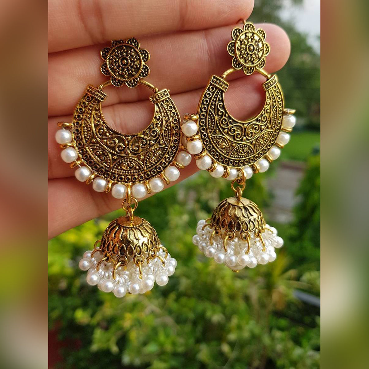 Trendy Big Multi Crystals Part Wedding Jhumka Classy Elegant Royal Earring – Accessories Online in Pakistan | Hanaya