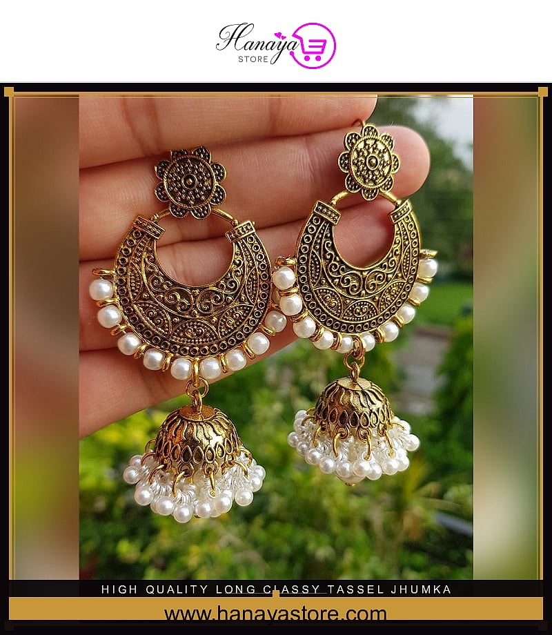 High Quality long Classy Tassel Jhumka Trendy Earring – Accessories Online in Pakistan | Hanaya