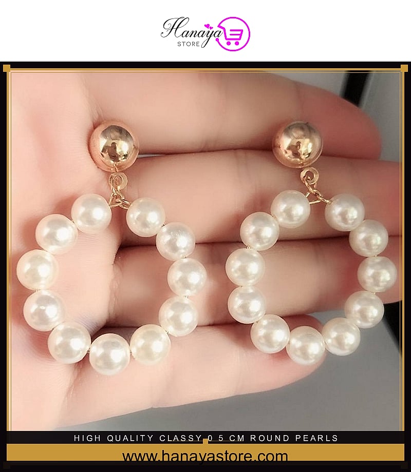 High Quality Classy 0.5 cm Round Pearls Trendy Earring – Earrings Online in Pakistan | Hanaya