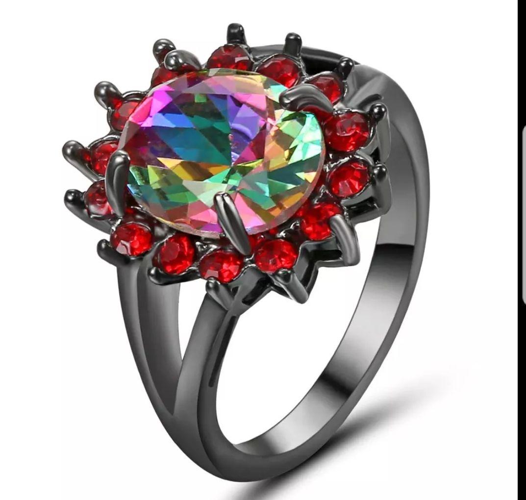 Trendy Black Red Rainbow Crystal Stone Ring For Women -17 Size – Accessories Online in Pakistan | Hanaya