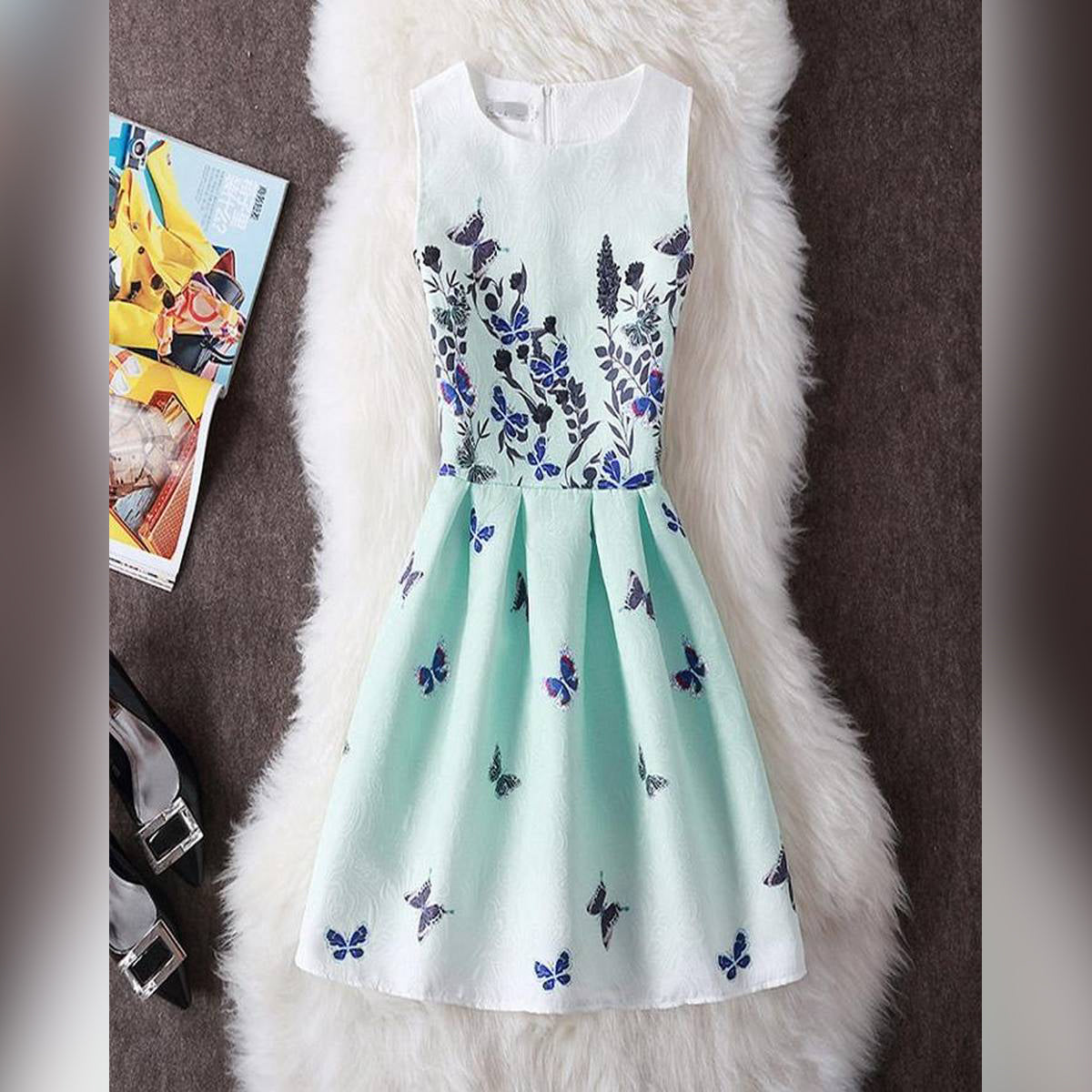 White And Greenish Jacquard, Cotton And Polyester Dress – Accessories Online in Pakistan | Hanaya