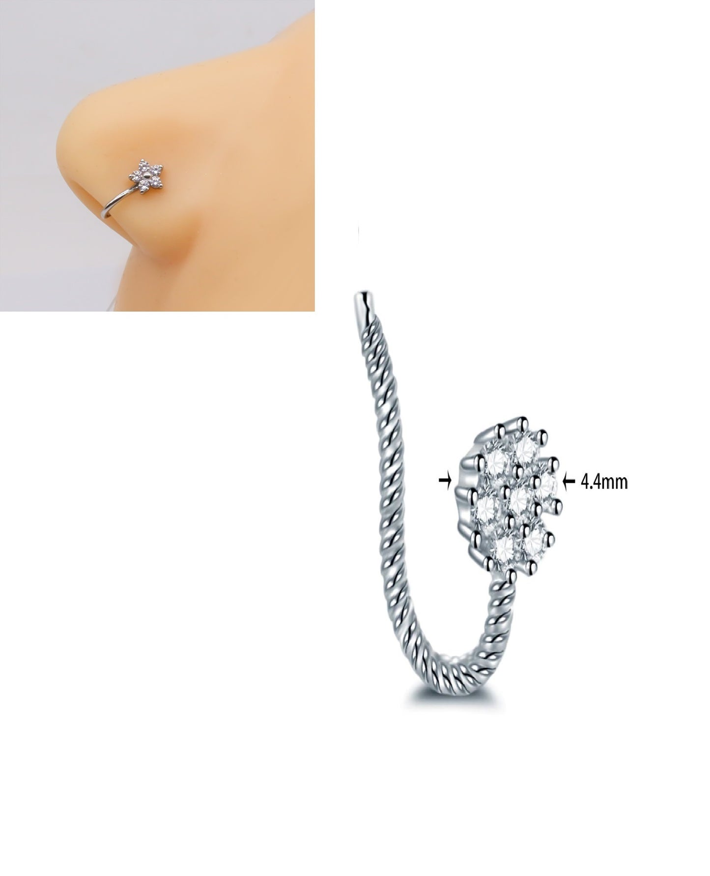 Non Piercing Adjustable Nose Pin Elegant Clip On Nostril Jewelry – Close Up – Nose Jewelry | Hanaya Pakistan