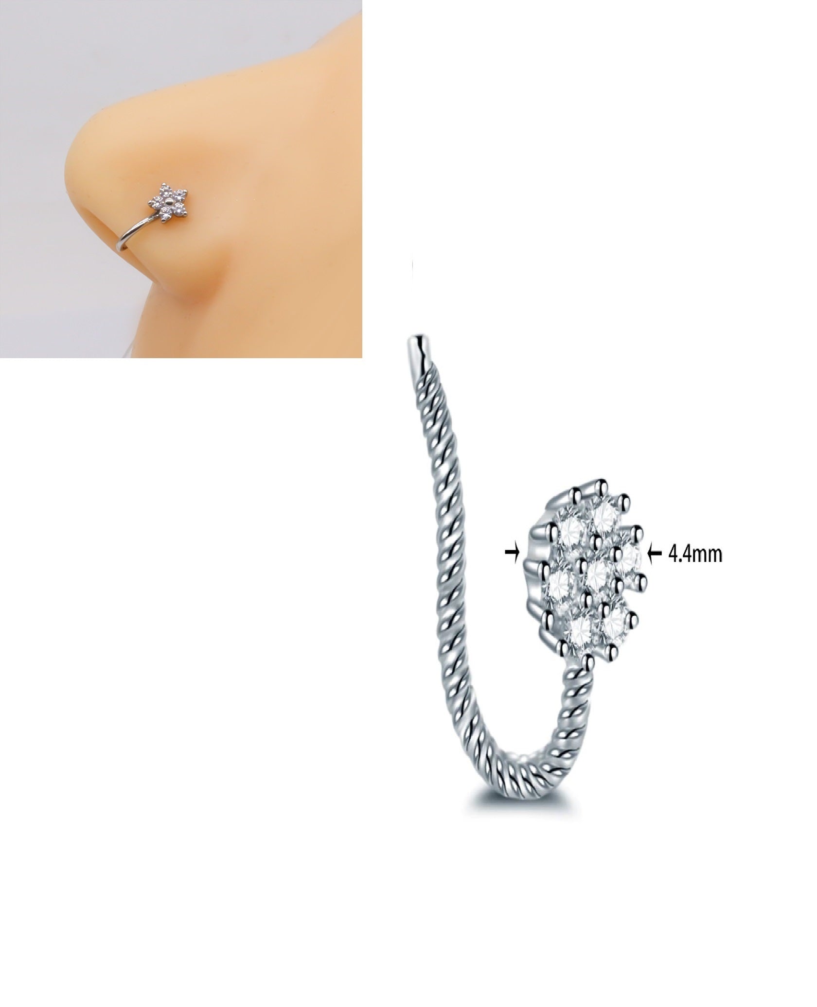 Non Piercing Adjustable Nose Pin Elegant Clip On Nostril Jewelry – Close Up – Nose Jewelry | Hanaya Pakistan