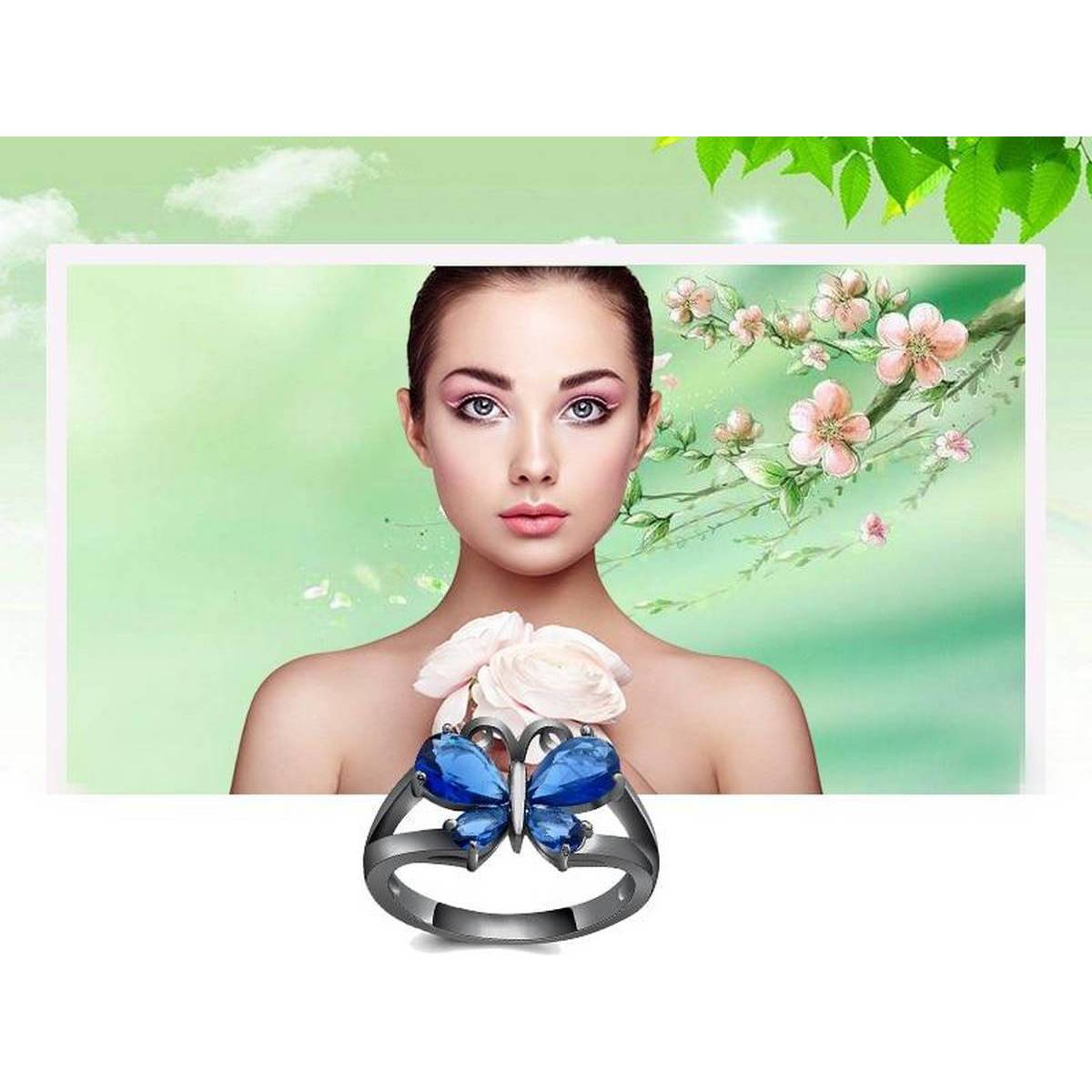 Trendy High Class ButtrFly Blue Color Gem CZ Ring For Women - Size 17 & 17.5 – Close Up – Accessories | Hanaya Pakistan