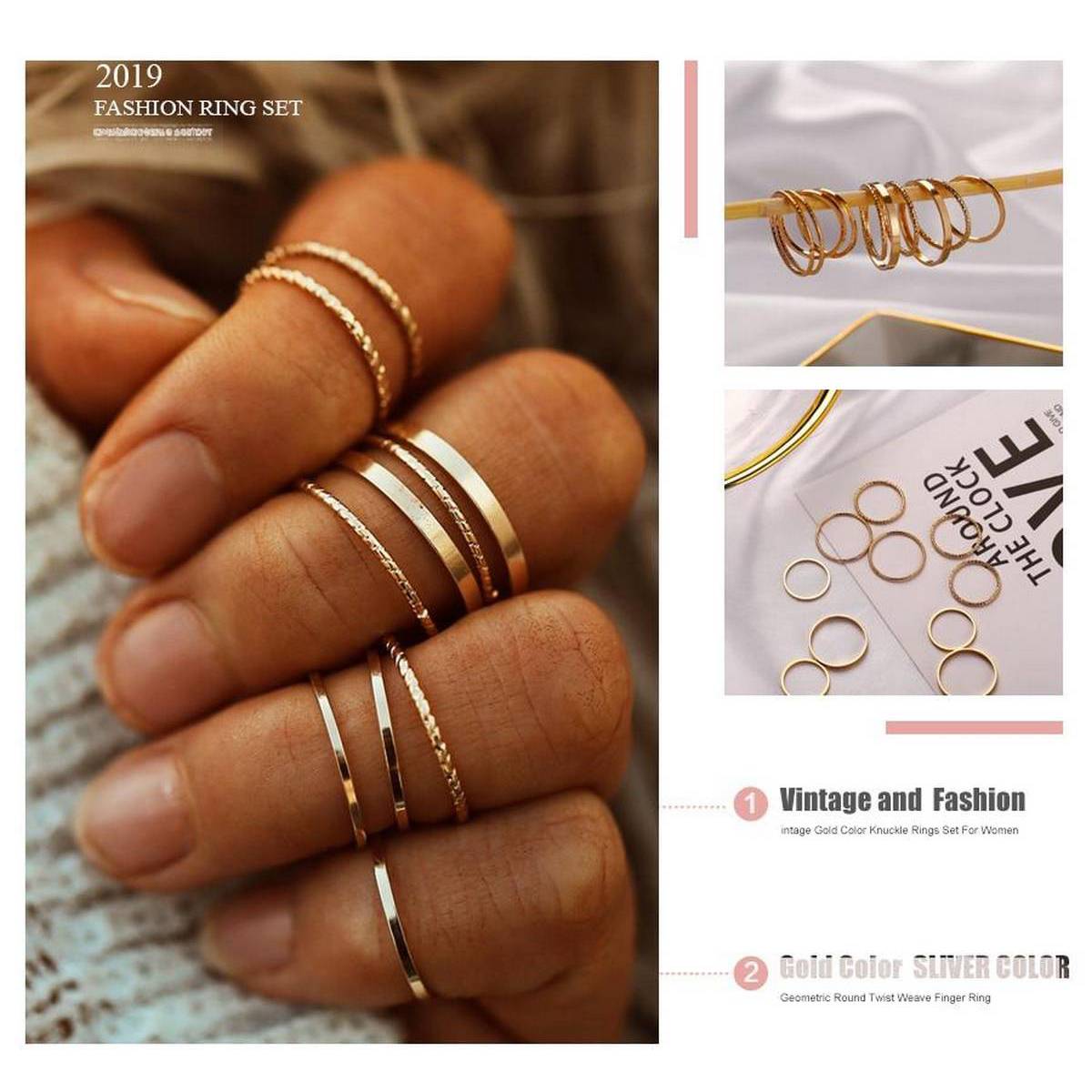 Trendy Classy 10 Rings Golden Set Rings – Accessories Online in Pakistan | Hanaya