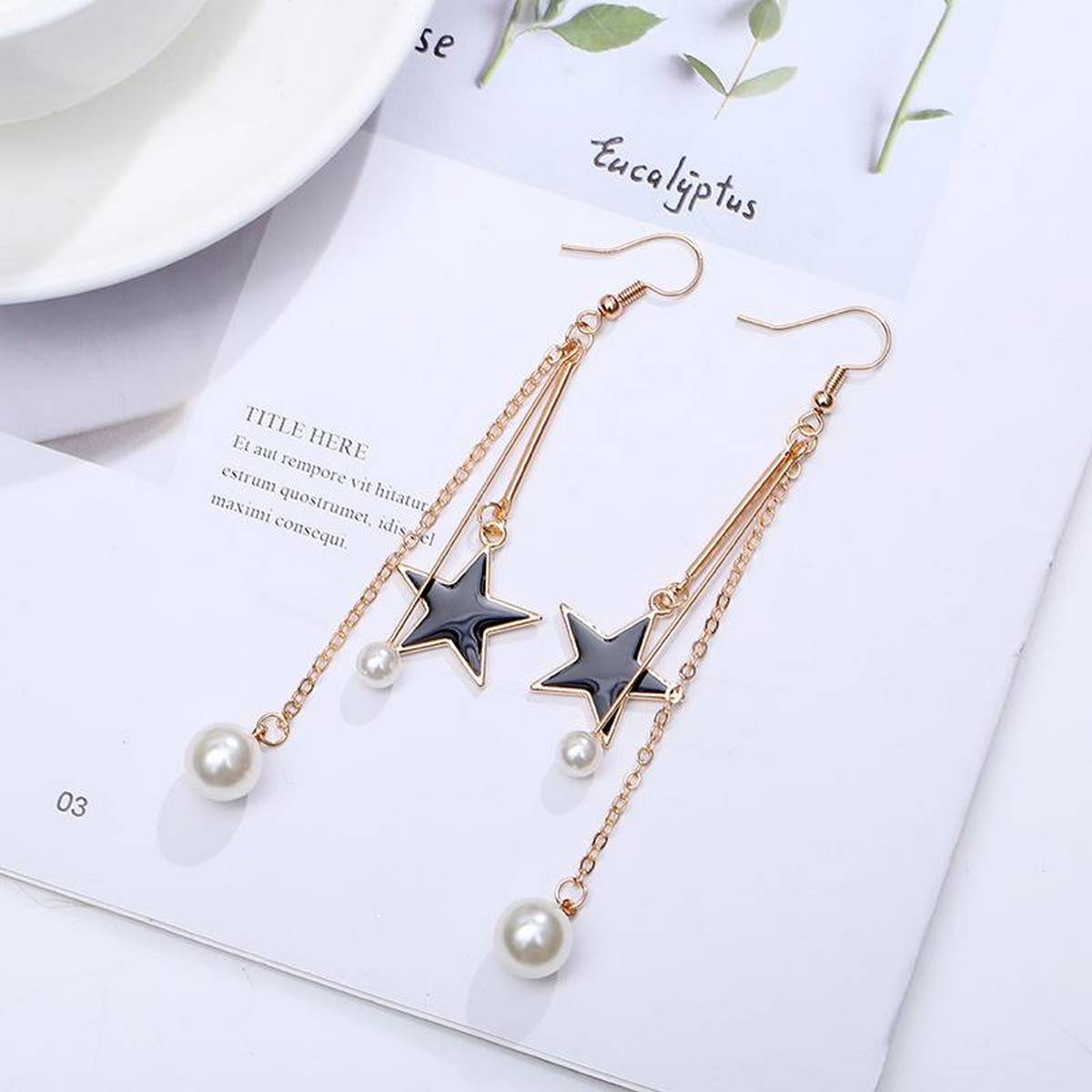 Classy Pearls With Star Golden Trendy Earrings – Earrings Online in Pakistan | Hanaya