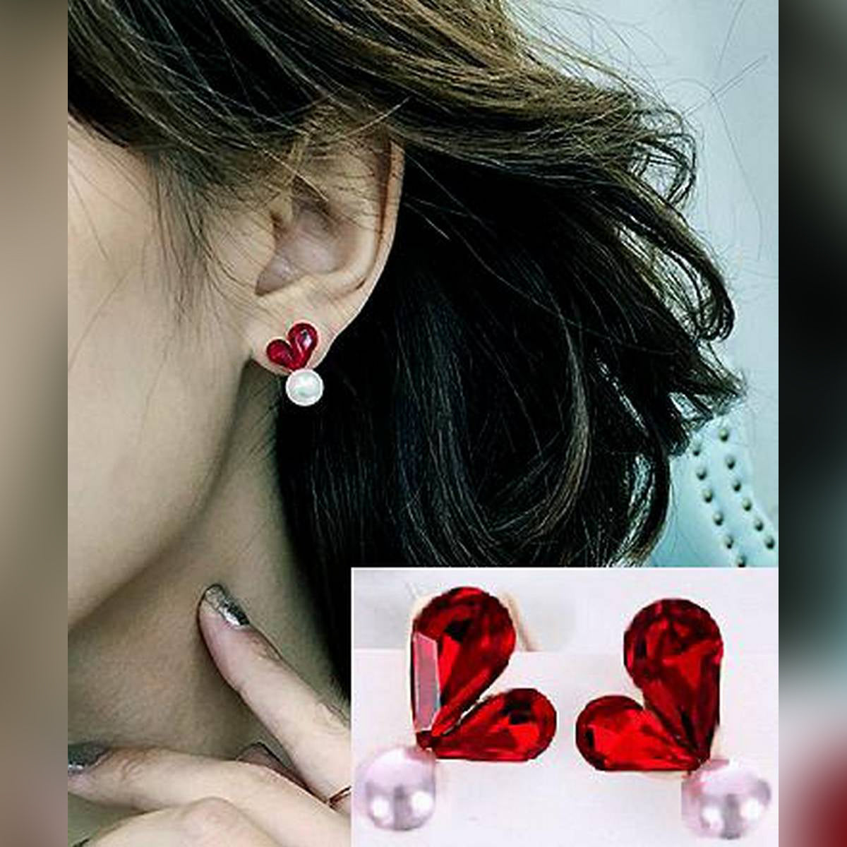 Crystal Heart Imitation Pearl Earrings Ear Jewelry Personality – Earrings Online in Pakistan | Hanaya