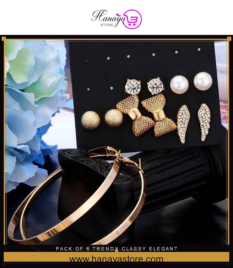 Pack of 6 Trendy Classy Elegant Earrings – Earrings Online in Pakistan | Hanaya
