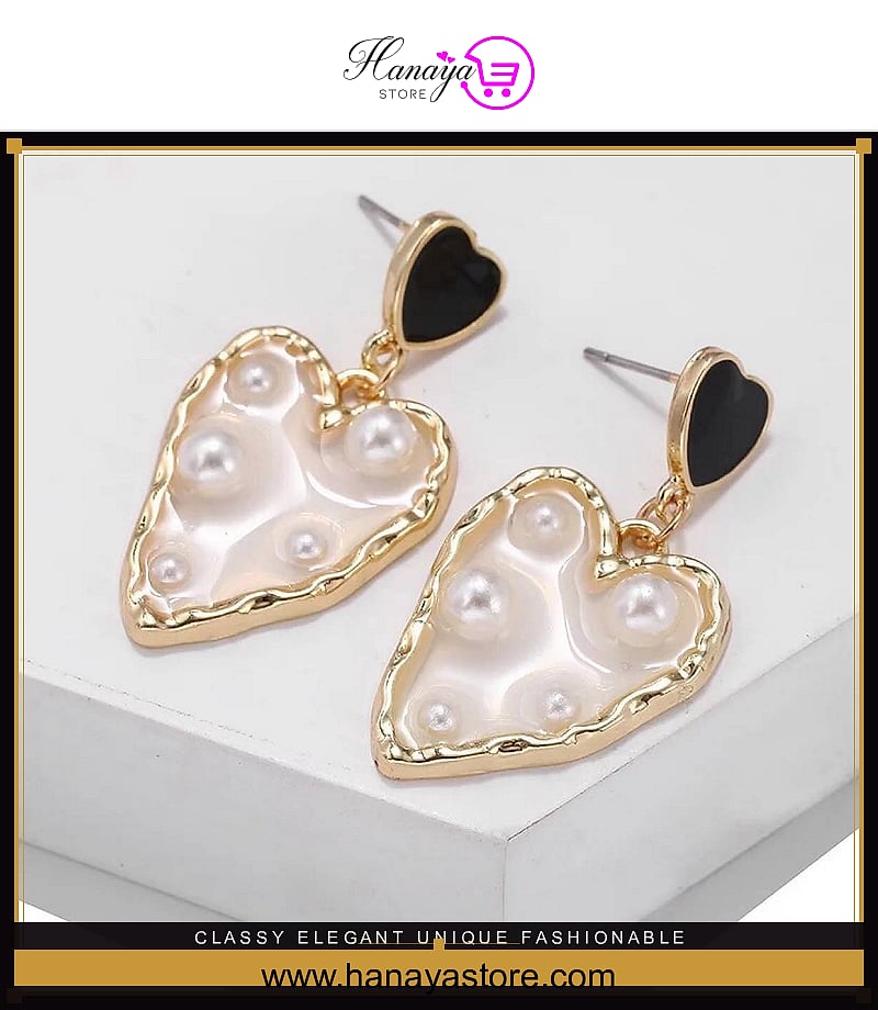 Classy Elegant Unique Fashionable Pearls Inside Heart Shaped Drop Earring – Earrings Online in Pakistan | Hanaya