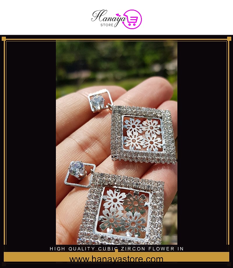 High Quality Cubic Zircon Flower in Square Party Wedding Classy Trendy Earring – Earrings Online in Pakistan | Hanaya