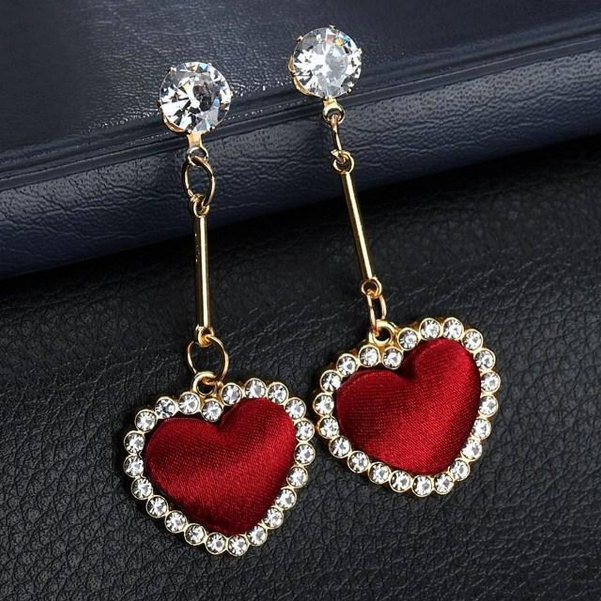 Rhinestone Love Heart Earrings Women Long Jewelry Pom Pom Earring -FREE Gift Box – Earrings Online in Pakistan | Hanaya