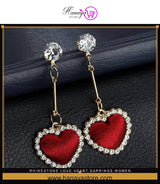 Rhinestone Love Heart Earrings Women Long Jewelry Pom Pom Earring -FREE Gift Box – Earrings Online in Pakistan | Hanaya