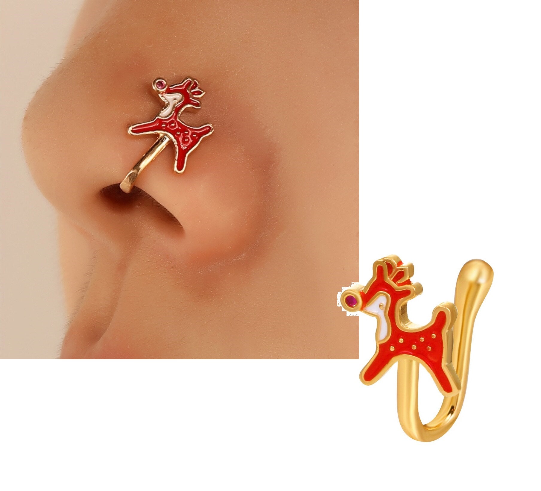 Fashion Clip On Heart Nose Pin Non Piercing Adjustable Nostril Ring – Nose Jewelry Online in Pakistan | Hanaya