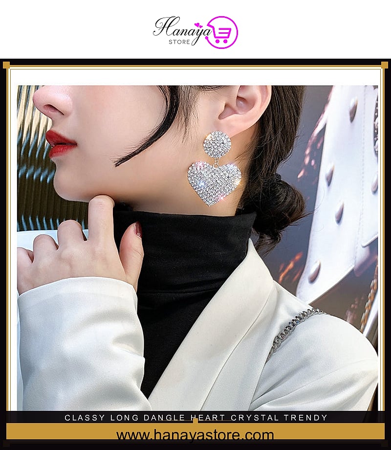 Classy Long Dangle Heart Crystal Trendy Party Fashionable Earring – Accessories Online in Pakistan | Hanaya