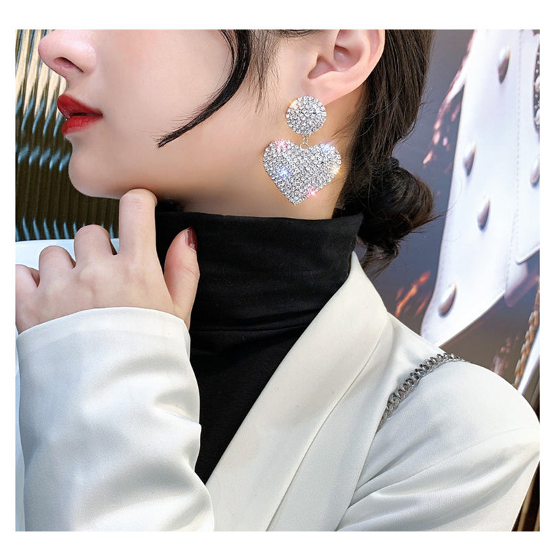 Classy Long Dangle Heart Crystal Trendy Party Fashionable Earring – Accessories Online in Pakistan | Hanaya
