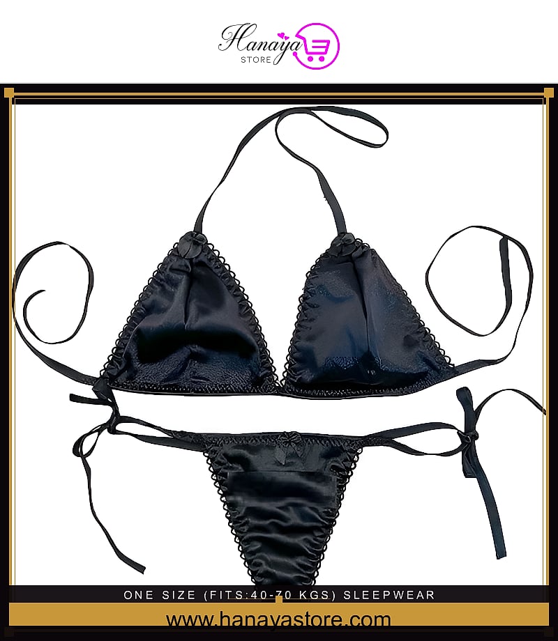 One Size (Fits:40-70 KGS) Sleepwear Silk Type Bra set Lingerie Set Women Underwear Bikini Three-point Set (weight:40-70 KGS)
