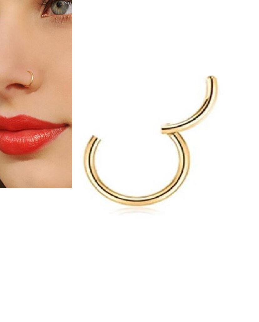 Titanium 1 Piece 8MM Hinged Septum Clicker Piercing Nose Ring Nostril