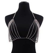 Shiny Rhinestone Mesh Hollow Chest Chain – Crystal Halter Bra Top Body Jewelry – Close Up – Earrings | Hanaya Pakistan