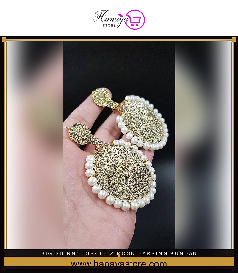 Big Shinny Circle Zircon Earring  Kundan Pearl Polki traditional Style -FREE Gift Box – Accessories Online in Pakistan | H...