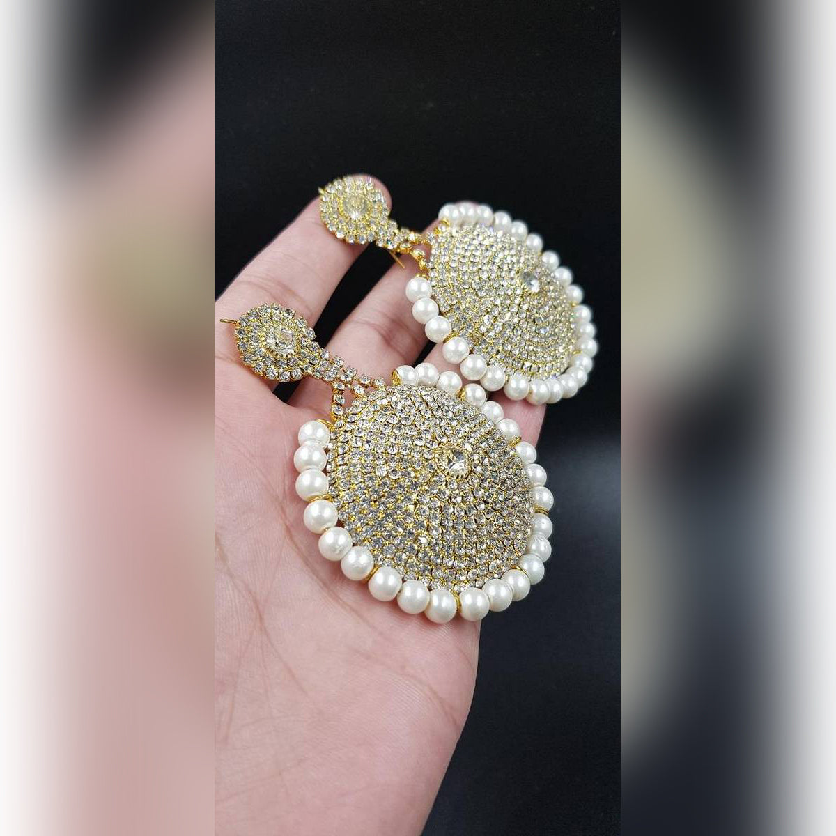 Big Shinny Circle Zircon Earring  Kundan Pearl Polki traditional Style -FREE Gift Box – Accessories Online in Pakistan | H...
